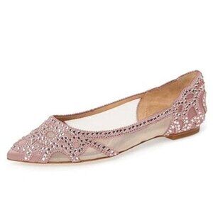 XYD Women Elegant Pointed Toe Rhinestone Flats Mesh Slip On Low Heel Crystal
